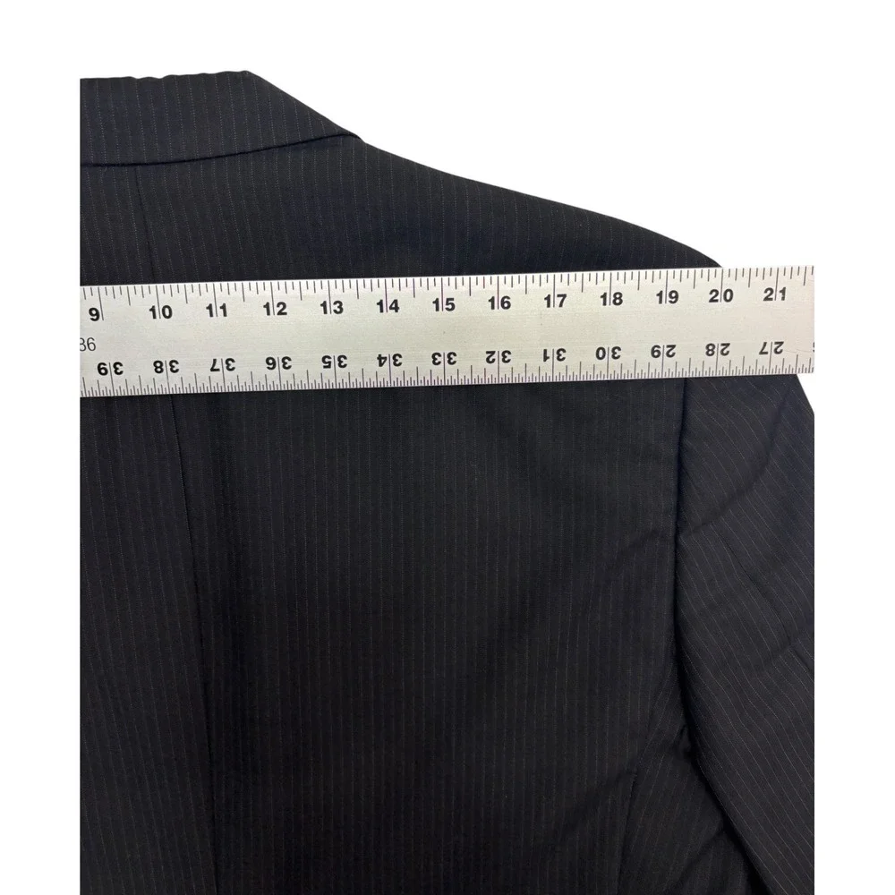vtg 90s Hart Schaffner Marx 44L 38x30 Black Pinstripe 2pc Pant Suit Pleated USA